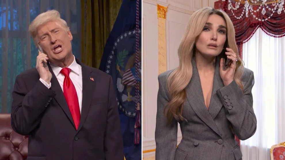 James Austin Johnson plays President Trump and Chloe Fineman portrays First Lady Melania Trump in the cold open of the April 11, 2026 edition of "Saturday Night Live" (NBC)