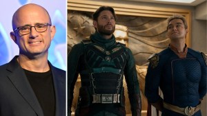 Eric Kripke, and Jensen Ackles as Soldier Boy and Antony Starr as Homelander in Season 5 of "The Boys" (Getty Images, Prime Video)
