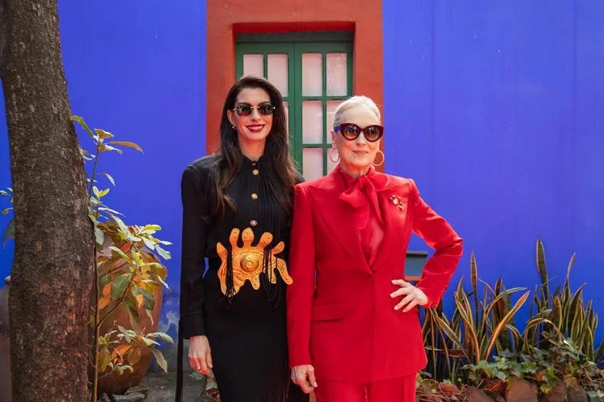  Anne Hathaway (L) and Meryl Streep pose for a photo during a conference for the movie The Devil Wears Prada 2 at Casa Azul on March 30, 2026 in Mexico City, Mexico. Source: Getty 