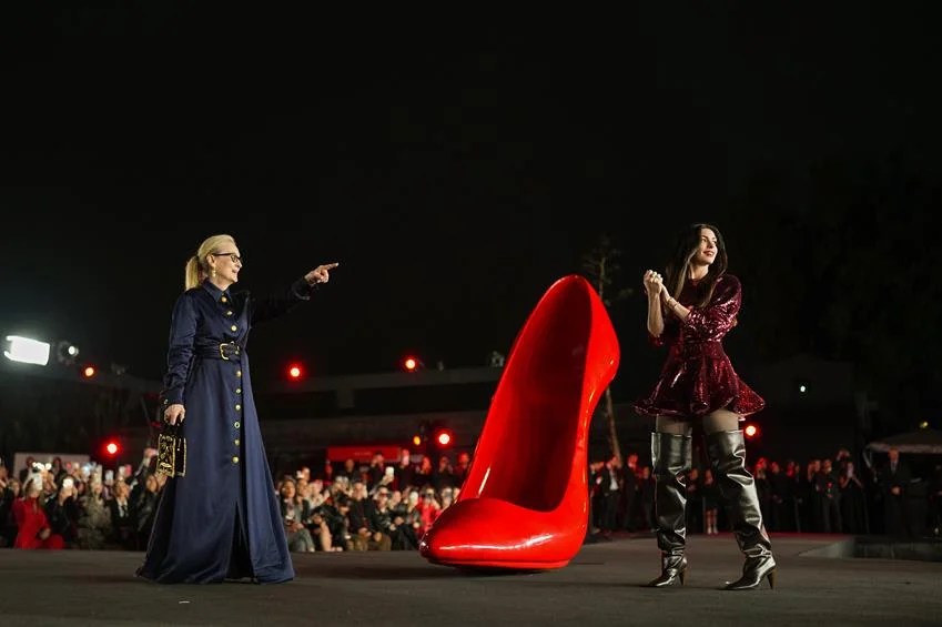 Anne Hathaway (R) and Meryl Streep attend the red carpet for the movie The Devil Wears Prada 2 at Anahuacalli Museum on March 30, 2026 in Mexico City, Mexico. Source: Getty